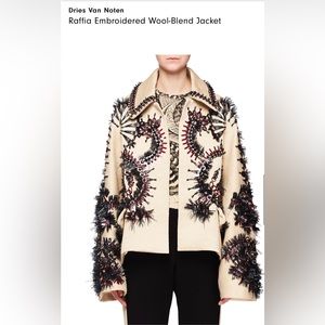 Dries Van Noten Raffia Embroidered Wool-Blend Jacket